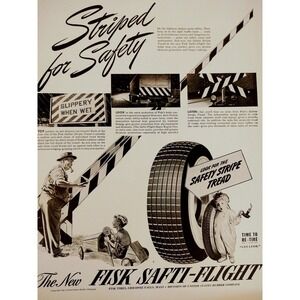 1941 Fisk Safti-Flight Tires "Striped for Safety" Original Vtg PRINT AD‎